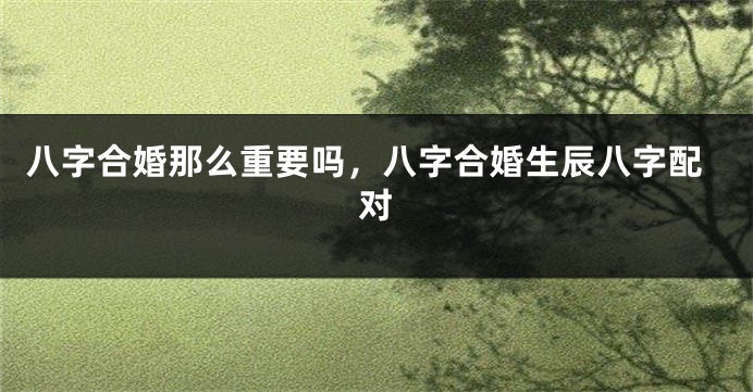 八字合婚那么重要吗，八字合婚生辰八字配对