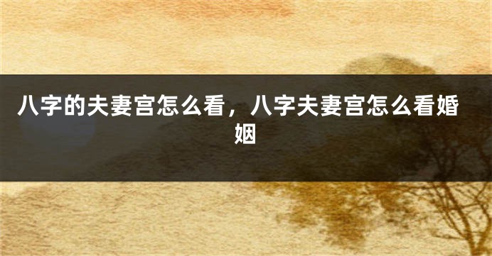 八字的夫妻宫怎么看，八字夫妻宫怎么看婚姻