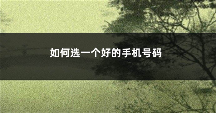 如何选一个好的手机号码
