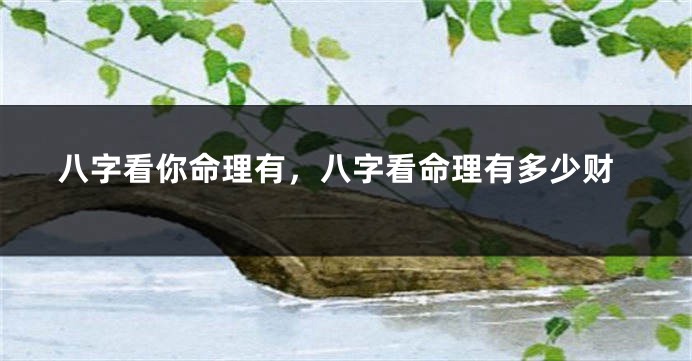 八字看你命理有，八字看命理有多少财
